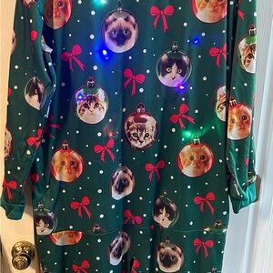 Cat Ornament Print Light Up Pajama Set